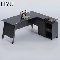 Bureau de direction contemporain professionnel Liyu en verre avec armoire latérale, grande surface, plateau supérieur en métal blanc