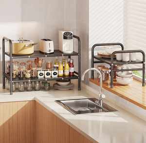 Modern <b>Kitchen</b> Retractable Drain Trough Storage <b>Rack</b> with Layered Pot <b>Rack</b> Multifunctional Organizing <b>Rack</b> - Product Image 4