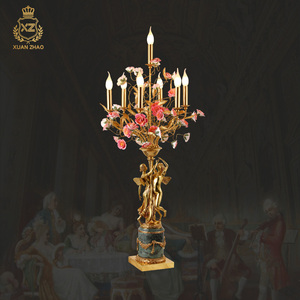 Lámpara de mesa decorativa de mármol de latón para el hogar <span class=keywords><strong>barroco</strong></span> francés, luz francesa de lujo, flor de cerámica, luz de mesa de princesa - Product Image 1