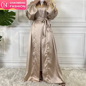 1917 # Most Wanted Chất Lượng Cao Satin Mở Abayas Với Tay Áo Rộng Phụ Nữ Hồi Giáo Abaya Dresses Cổ Điển 10 Màu