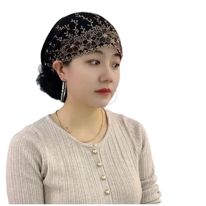 Wholesale Fashion Muslim Lace Head Wrap Cap Big Flower Plush <b>Hat</b> Turban for Women Beach Adults - Product Image 1