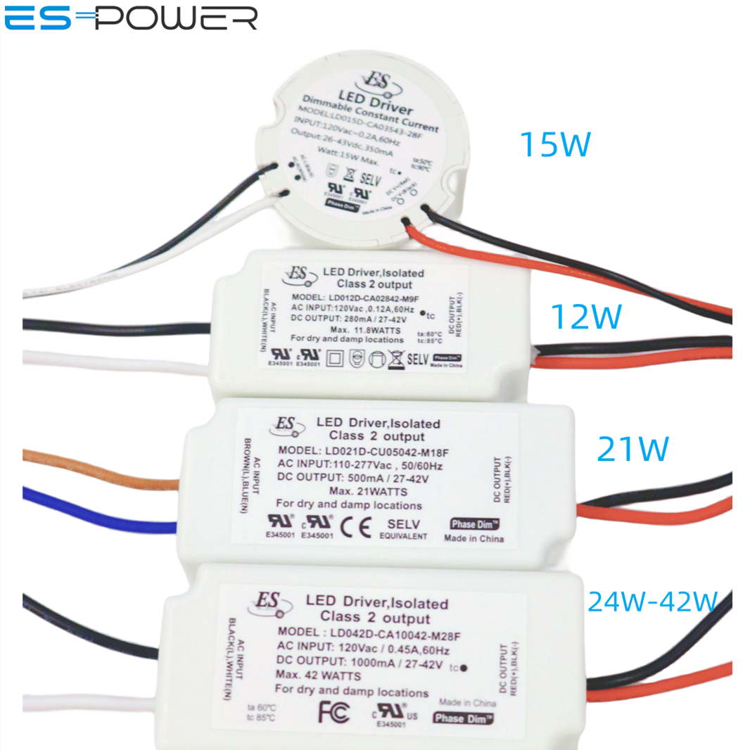 Driver de luz LED UL CUL FCC IP65 9W 27-42V 350ma 18W 700ma 42W corrente constante Triac ELV regulável 20W 500ma 300ma driver de luz LED