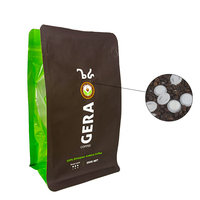 Bio Pla personnalisé imprimé 125g 250g 500g 1kg 12 oz papier d'aluminium noir sacs à café en plastique à fond plat avec Valve et fermeture éclair