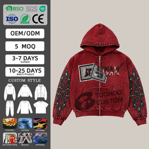 Sudadera con capucha de algodón de 450 g personalizada para hombre, estilo urbano, corte holgado, bordado 3D, lavado ácido vintage, forro polar liso, jersey. - Product Image 1