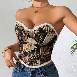 Y08186 LOVER-BABY Corset <span class=keywords><strong>Bandeau</strong></span> Rétro Floral Style Palais en Tissu Jersey Respirant, à Lacets, Niche Française, à Baleines, Maintien Moyen - Product Image 5