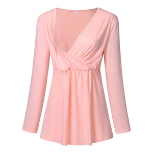 ZY vente en gros maternité femmes allaitement Blouse hauts à manches longues solide chemise d'allaitement vêtements <span class=keywords><strong>de</strong></span> <span class=keywords><strong>grossesse</strong></span> pour les femmes enceintes - Product Image 1