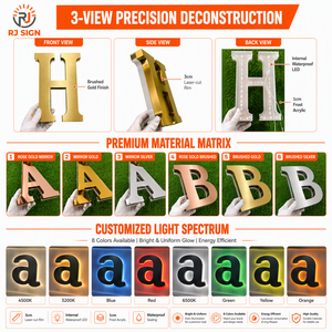 <span class=keywords><strong>Letras</strong></span> LED Acrílicas Metálicas 3D <span class=keywords><strong>con</strong></span> Espejo Dorado Personalizadas, Letrero Publicitario Retroiluminado para Bares, Oficinas, Salones de Belleza, Barberías - Product Image 4