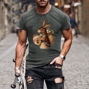 Camiseta de Hombre con Estampado de Conejito de Pascua, Manga Corta, Corte Holgado, 100% Algodón, Jersey Transpirable, Diseño 2024 - Product Image 3
