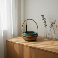 Panier de rangement coloré tissé à la main, panier ethnique Feng Shui pour fruits avec poignée, panier à fleurs, fournitures de Noël