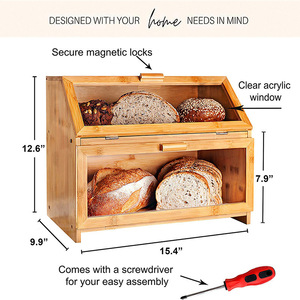 Caja de pan de bambú de doble capa para almacenamiento en la cocina, para organizar el pan fresco y los productos horneados - Product Image 3
