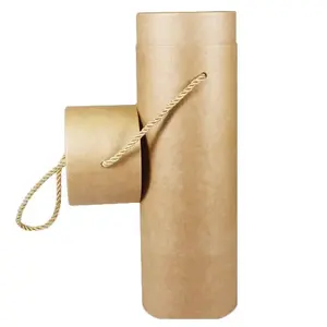 Customized Luxury And Eco-friendly Natural Kraft Paper Wine Bottle Packaging Tube With Printing