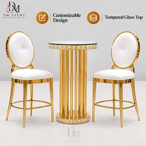 Round Cocktail <b>Table</b> for Hotel Bar Lounges with Gold Stainless Steel Decorative Column Base and Mirrored Tempered Glass Top - Product Image 1
