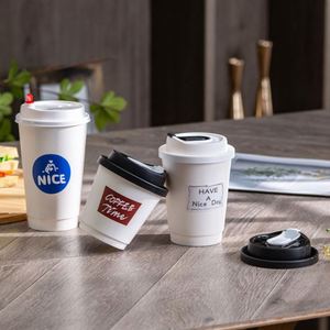 Lot d'essai en gros de gobelets à café en papier épais double couche, jetables, isolés pour boissons chaudes, avec autocollants personnalisés - Product Image 1