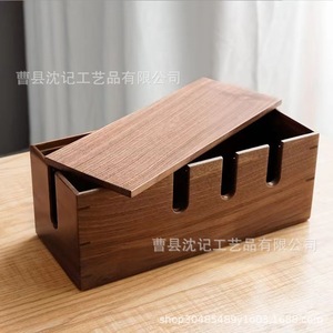 Caja de almacenamiento para regleta de enchufes de madera maciza, organizador de cables rectangular para escritorio, soporte cubierto para router y decodificador - Product Image 2