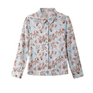 Nueva camisa de manga larga de seda de Moda de Primavera, solapa Lisa floral retro, camisa de seda informal versátil - Product Image 5