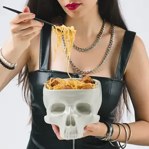 Tragbare Keramik Schädel Schüssel Huaqi MA0212 Skelett Kopf Pasta Bowl Desktop Herzstück Dekor für Halloween