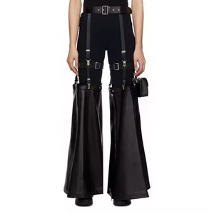 Nuevos Jeans Anchos Personalizados Estilo Urbano Hip-Hop para Mujer, Jeans de Cintura Alta con Costuras de Cuero, Lavado Ácido, Estilo Cyberpunk - Product Image 1