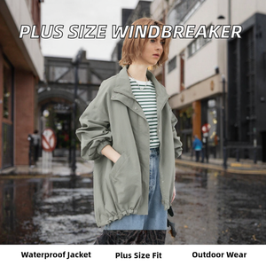 Veste décontractée imperméable coupe-vent pour femme, style trench-coat, grande taille, pour le printemps, vêtement d'extérieur sportif avec fermeture éclair - Product Image 2