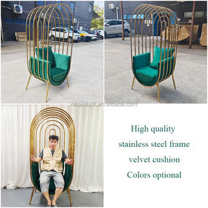 NIKA yeni tasarım düğün ziyafet dekorasyon altın kuş kafesi sandalye paslanmaz çelik taht kanepe - Product Image 3