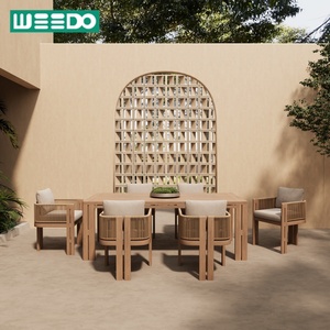 Ensemble de salle à manger d'extérieur moderne en bois de teck, <span class=keywords><strong>table</strong></span> <span class=keywords><strong>et</strong></span> <span class=keywords><strong>chaises</strong></span> durables pour hôtel, villa, jardin - Product Image 1