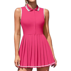 Gaun Golf wanita, gaun olahraga tenis bergaris musim panas kebugaran celana pendek tenis Gym wanita Set rok 2 potong - Product Image 5