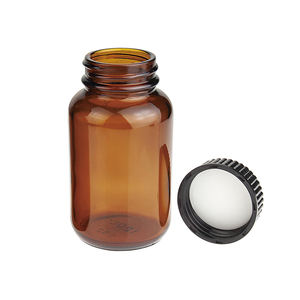 Botella empacadora de boca ancha, vidrio ámbar, capacidad de 100 ML con tapón de rosca de <span class=keywords><strong>polietileno</strong></span> negro 38-400 forrado de PE - Product Image 4