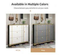 Meuble à chaussures modulaire fin en bois massif avec cadre doré de luxe personnalisé, panneau cannelé blanc pour entrée étroite et rangement de couloir