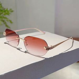 Lunettes de soleil Y2K vintage 2025 personnalisées avec logo, pour hommes et femmes, style punk carré, protection UV400, monture métallique tête de léopard sans cerclage - Product Image 5