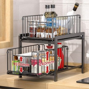 Double-Tier Standing Type Durable Powder-Coated ABS PP Carbon Steel Modern Multifunction Kitchen Storage <b>Rack</b> Organizer Living - Product Image 6