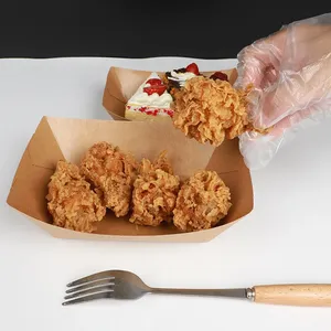 Plateau alimentaire en papier kraft jetable avec logo personnalisé pour les collations servant des <span class=keywords><strong>frites</strong></span> brunes <span class=keywords><strong>frites</strong></span> BBQ pour sushi sucre directement de l'usine - Product Image 4