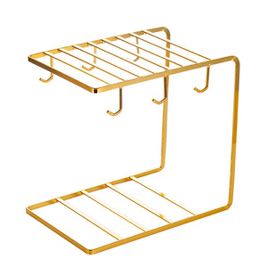 Portavasos de hierro dorado de doble capa, 23,4x12,9x18,8 cm, para estante de almacenamiento de cocina con diseño invertido - Product Image 3