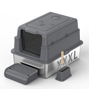 OEM Extra Wide Entrance Edelstahl Geschlossene Katzen toilette mit Klappdeckel Easy Clean Covered Metal Kitty Katzen toilette - Product Image 4