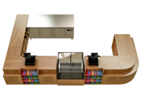 Robustes Metallisches Eisen-Holz Doppelseitiges Supermarkt-Displayregal mit Verstellbaren Regalen, Freistehend, Schnelle Montage, für Lebensmittelgeschäfte
