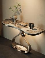 Table console moderne simple en acier inoxydable Table lumineuse de luxe Rock Board Design Home Living Room Table de couloir à boîtier très étroit