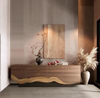 Mueble de TV Moderno Nórdico de Madera con Acero Inoxidable, Mueble de Salón de Lujo con Almacenamiento para Apartamento o Comedor