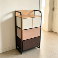 Commode industrielle à 4 tiroirs avec plateau en bois, tour de rangement à structure métallique, commode en tissu pour salon, meuble d'organisation