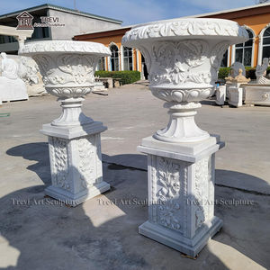 TREVI fabrika toptan avrupa châchateau bahçe özel el oyma beyaz mermer ekici saksı - Product Image 2