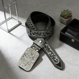 Ceinture décontractée rétro unisexe en alliage avec boucle à motif en relief, argentée et gravée, homologuée directement par les fabricants - Product Image 3
