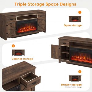 Meuble TV de luxe SENYU style grange vintage avec foyer intégré et chauffage LED pour téléviseurs jusqu'à 75 pouces - Product Image 6