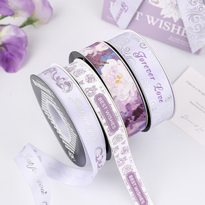 Purple Iris Series Satin Ribbons Floral Printed Wedding Gift Packaging Decorative Bow Ties - Product Image 2