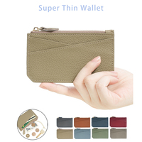 Dompet Kartu Kredit Kulit Asli RFID Custom Ultra Tipis Slim dengan Tali Gantungan Kunci dan Kantong Koin Ber-resleting