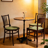 Table de salle à manger ronde en bois massif de style nordique, pieds en métal, couleur chêne, petite table de négociation, idéale pour les pâtisseries et les cafés.