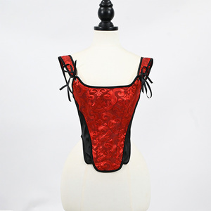 Women Overbust Corset Crop Tops Retro Jacquard Shoulder Strap Bustier <b>Vest</b> Body Shaper Laceup Boned Bodices - Product Image 1