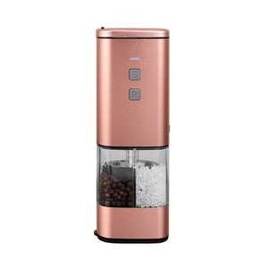 Molinillo eléctrico de sal y pimienta color oro rosa, de acero inoxidable, con botón pulsador, 2 en 1, para uso en la cocina. - Product Image 1