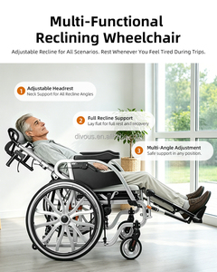Fauteuil roulant manuel DIVOUS, léger, en alliage d'aluminium, inclinable et pliable, avec frein en U, pour usage domestique et hospitalier. - Product Image 6