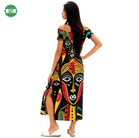 Robe longue ajustée à épaules dénudées ou asymétrique, avec fente latérale, impression personnalisée, fabriquée en Chine
