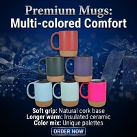 Tasse en céramique à fond en liège mat avec couvercle en plastique Design moderne couleur unie lave-vaisselle et micro-ondes tasse à eau de style nordique