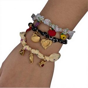 Pulsera Boho de Tela Floral con Colgante de Concha de Acero Inoxidable y Corazón de Chile, Joyería de Verano para Playa para Mujer - Product Image 6