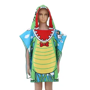 Cheap Price 100% Polyester Mermaid Printed Kids Poncho Beach Towel Wholesale Kid Bath Robe Luxury Hooded Poncho Beach Towels