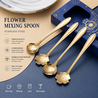 Cuillère à thé moderne plaquée or en forme de fleur, manche long, finition miroir, durable, design créatif, capacité 15 ml, idéale pour les desserts